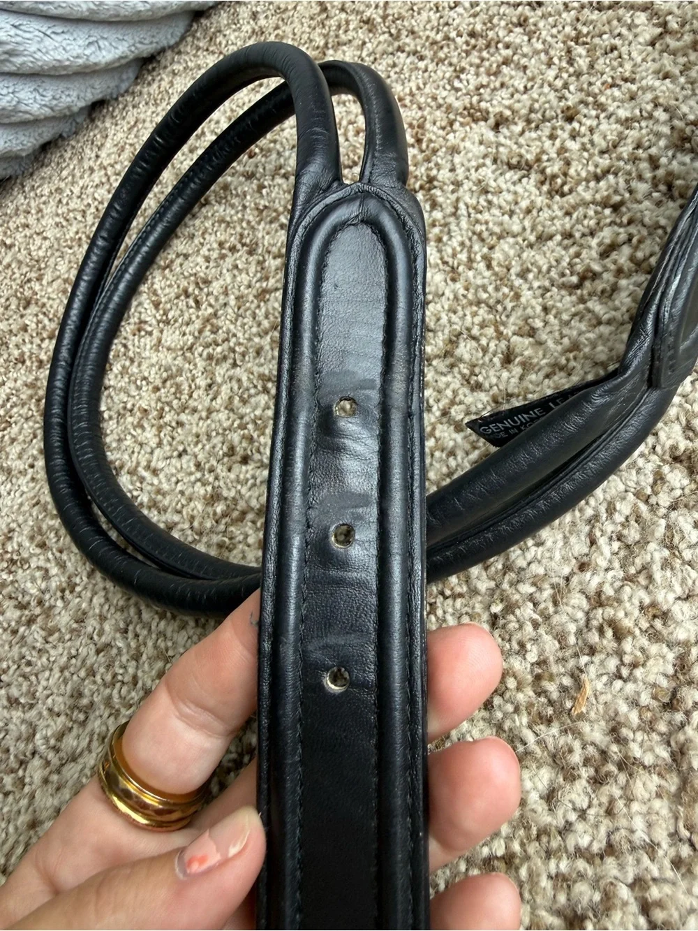 Vintage Liz Claiborne Black Leather Double Strand Belt w Gold-Tone Buckle 29-31
